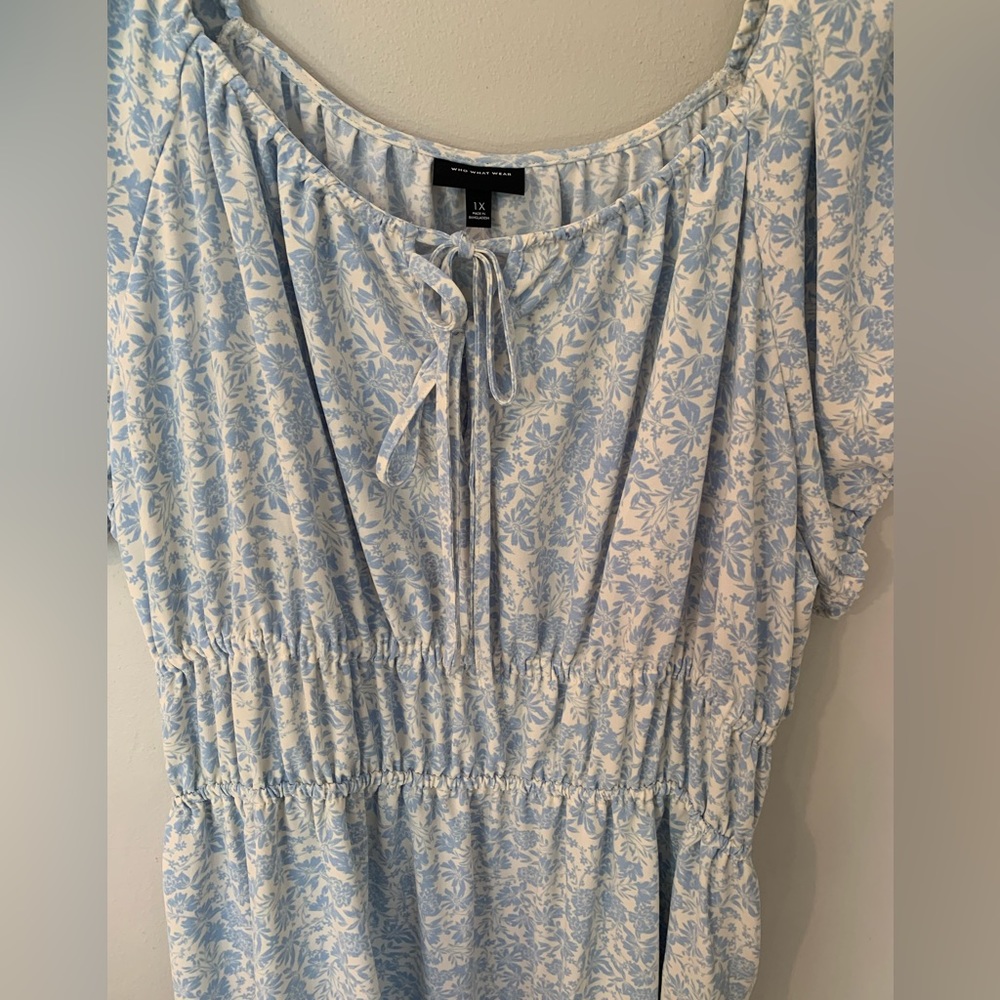 Who What Wear Blue & White Smocked Dress 1X